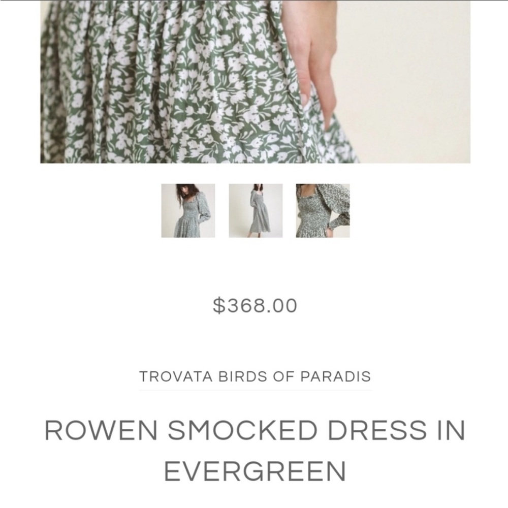 Trovata Birds of Paradis Rowen Green Floral Smocked Long Sleeve Dress Size M - Picture 3 of 10